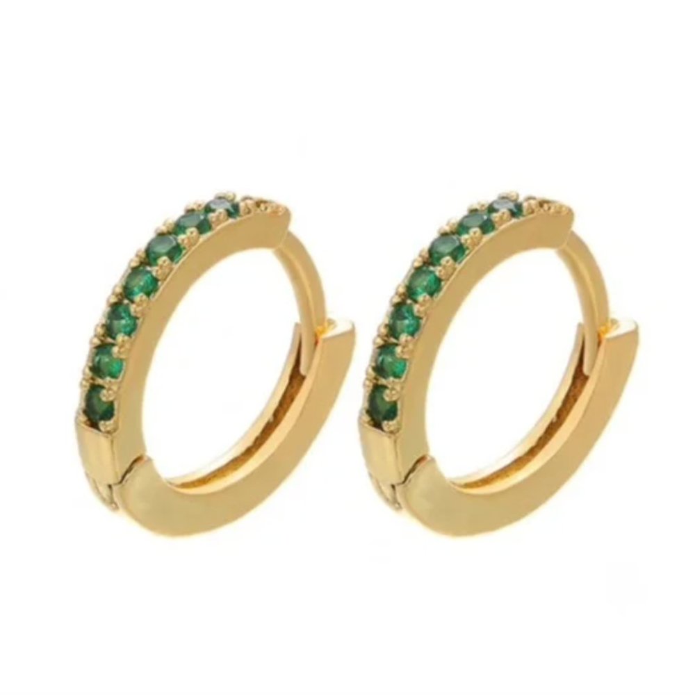 Zara minimalist green hoop mini earrings - Picture 1 of 3